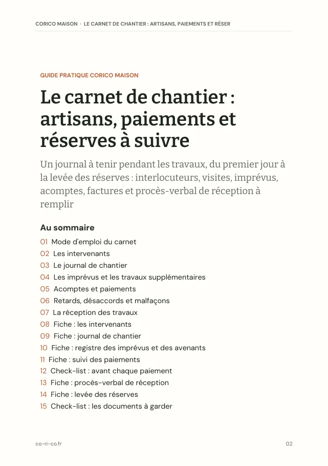 Aperçu de la page 2 de l'ebook Le carnet de chantier : artisans, paiements et réserves à suivre