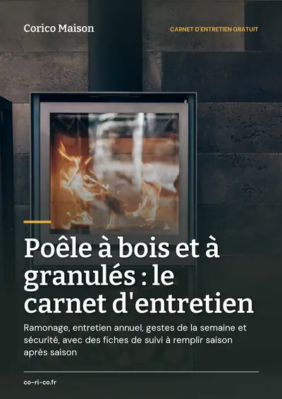 Couverture de l'ebook Poêle à bois et à granulés : le carnet d'entretien
