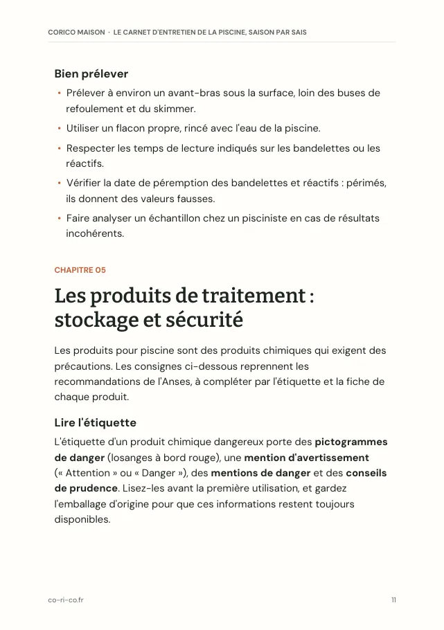 Aperçu de la page 11 de l'ebook Le carnet d'entretien de la piscine, saison par saison