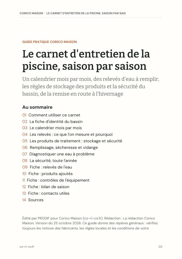 Aperçu de la page 2 de l'ebook Le carnet d'entretien de la piscine, saison par saison