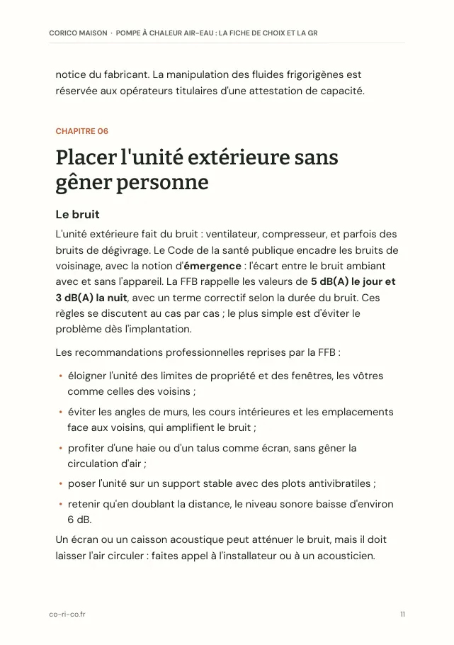 Aperçu de la page 11 de l'ebook Pompe à chaleur air-eau : la fiche de choix et la grille des devis