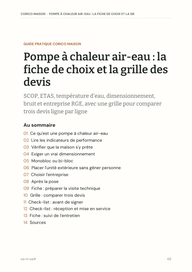 Aperçu de la page 2 de l'ebook Pompe à chaleur air-eau : la fiche de choix et la grille des devis